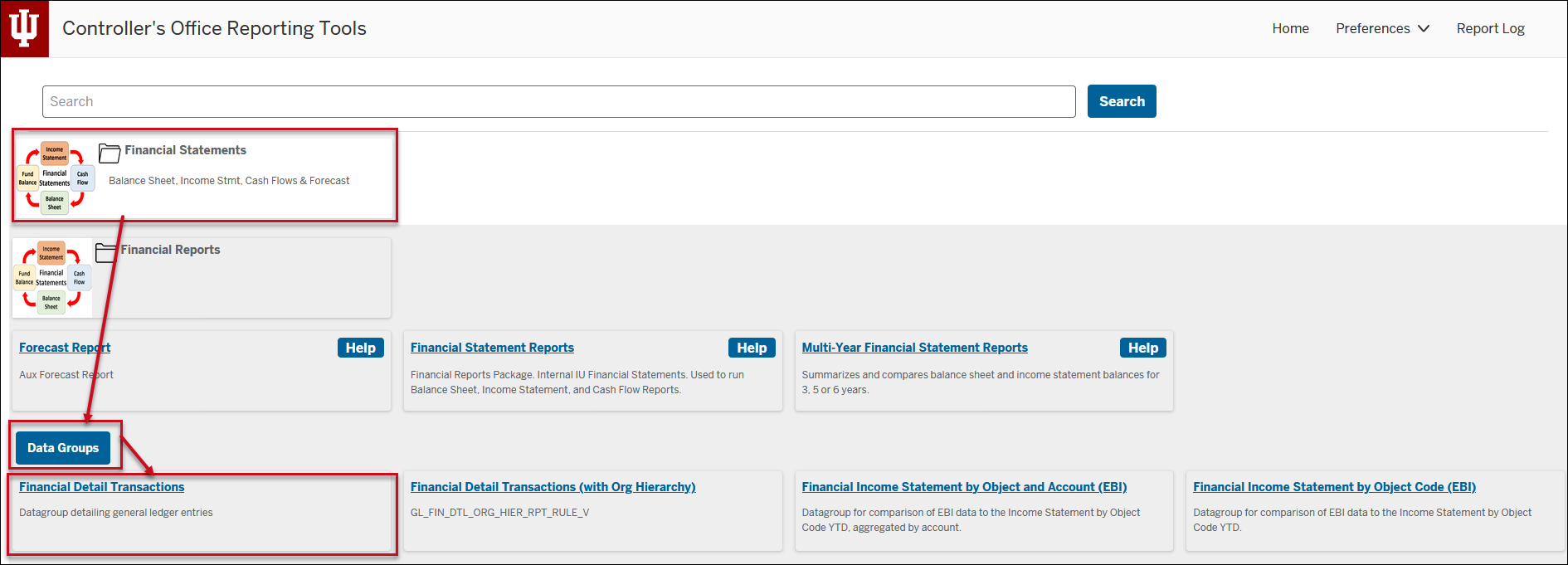 Screen displays the Financial Detail Transactions tile